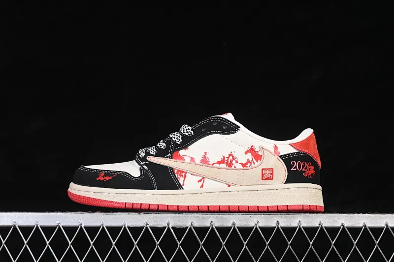 All categories Air Jordan Jordan series basketball shoes Air Jordan 1 Low High-end customized low-top sneakers Travis Scott x Fragment Design x Air Jordan 1 Low OG SP AJ1 Joe 1 Year of the Horse joint black and red Year of the Horse low-top cultural casual sneakers XS2025-086